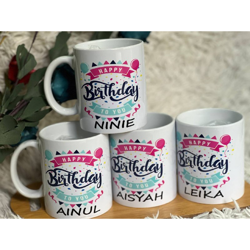 THEMA HAPPY BIRTHDAYS MUG 400ML CUSTOM UV STIKER FREE GIFT