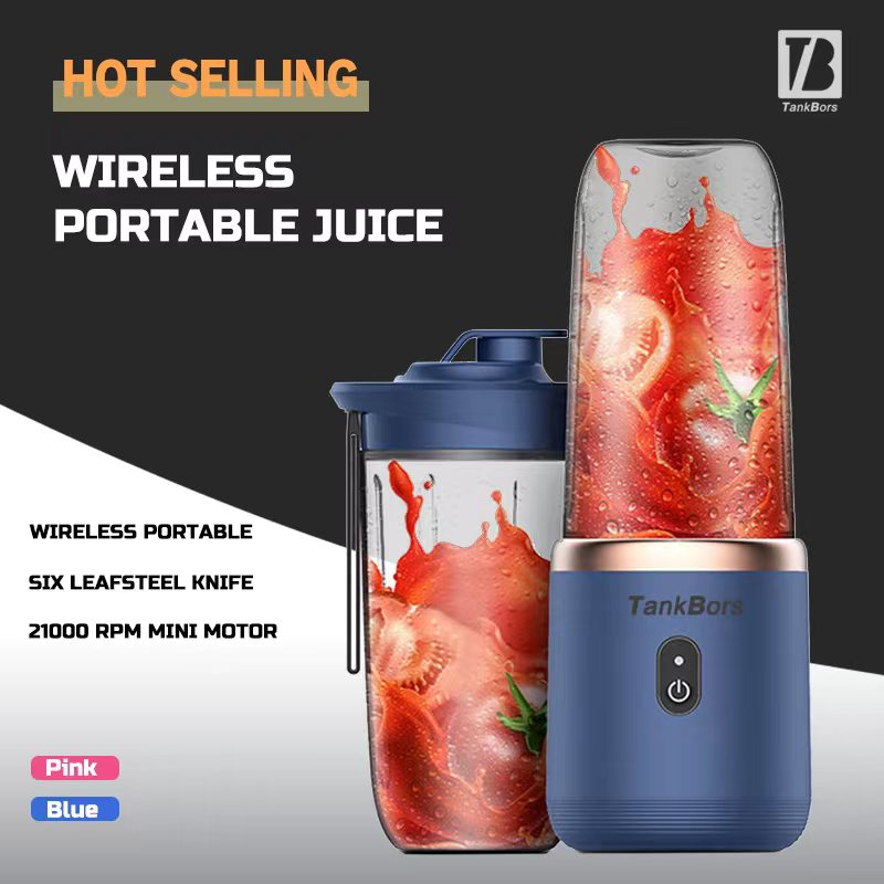 🇲🇾 Malaysia TankBors 400Ml 2Cup Electric fruit juicer blender mixer mini Wireless Portable household USB Charging 6Blade