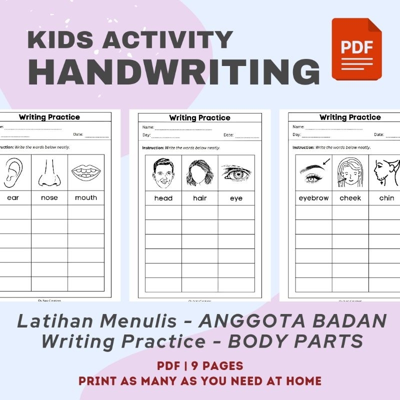 [PDF] HANDWRITING PRACTICE - BODY PARTS/ANGGOTA BADAN (Bahasa Melayu & English) Tadika Preschool Kindergarten