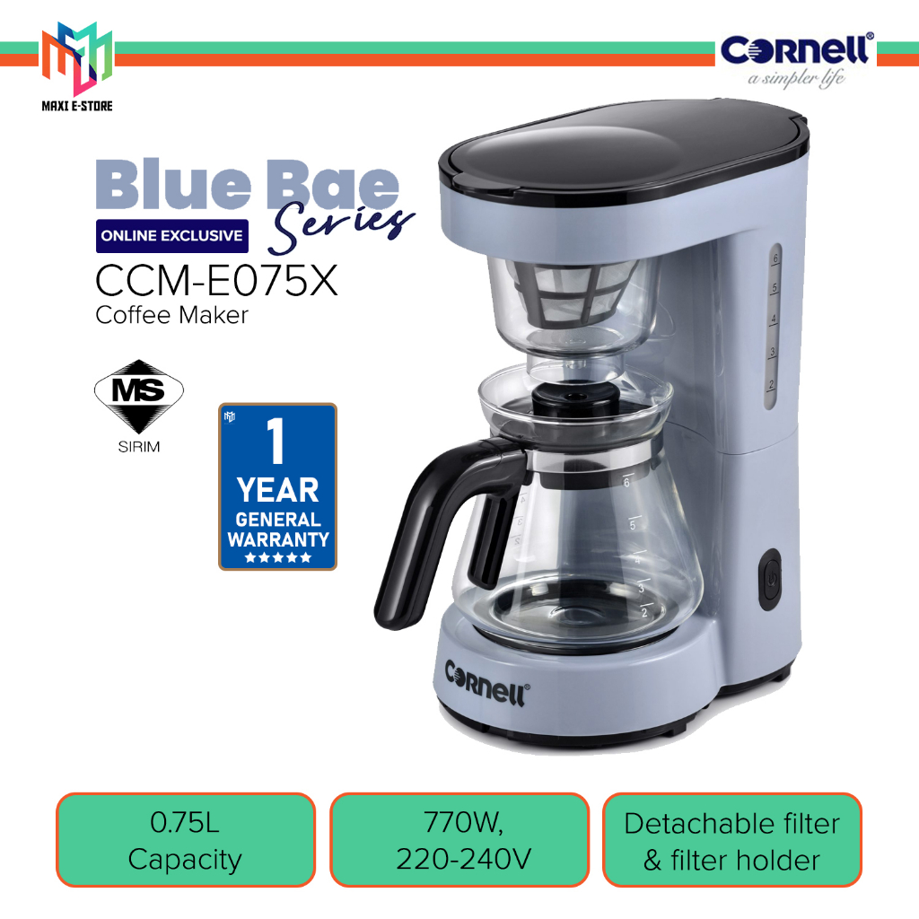 Cornell CCM-E075X Blue Bae Series Coffee Maker (0.75L) [Free Bubble Wrap] CCME075X