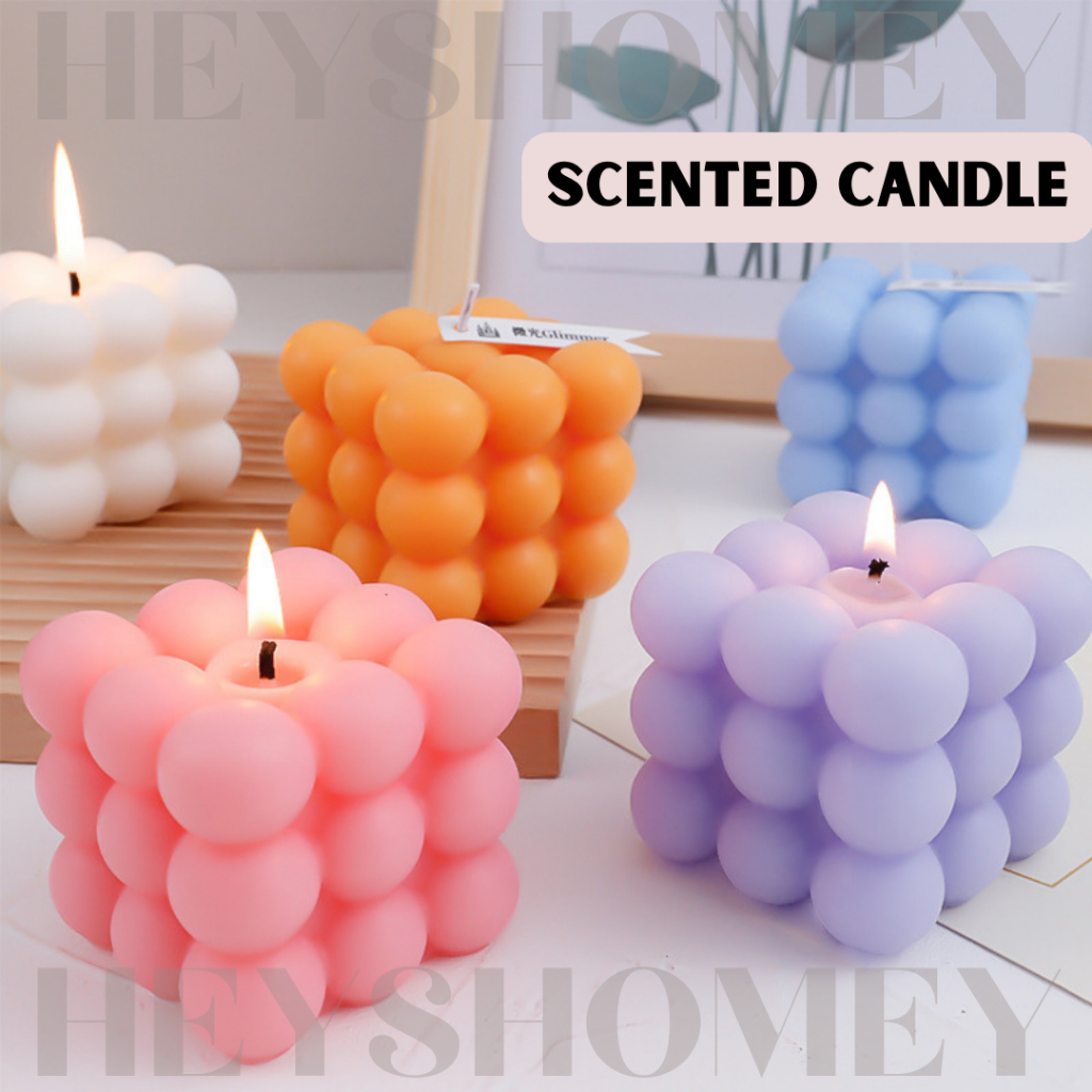 Cube Scented Candles Creative Aromatic Candle Round Glass Birthday Gift Ins Style Candle Lilin Wangi Aromatherapy Candle