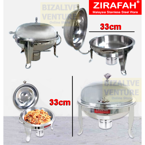 S/S Food Pan With Lid Holder | Round Chafing Tray | Bekas Lauk (Besar) | Bekas Kenduri | Tray Makanan | Berkas Buffet