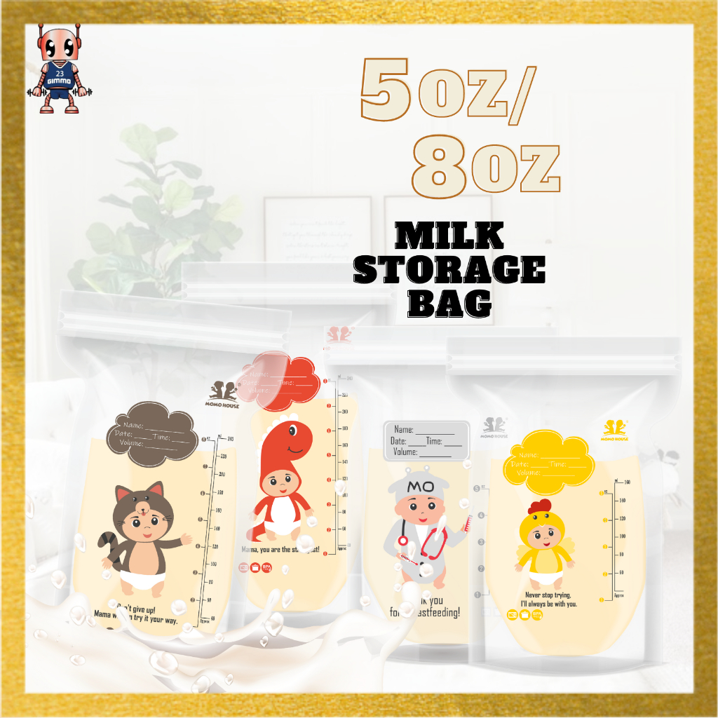 (30 Pcs) 5oz/8oz MOMO HOUSE Double Lock Breastmilk Storage Bag Breast Milk