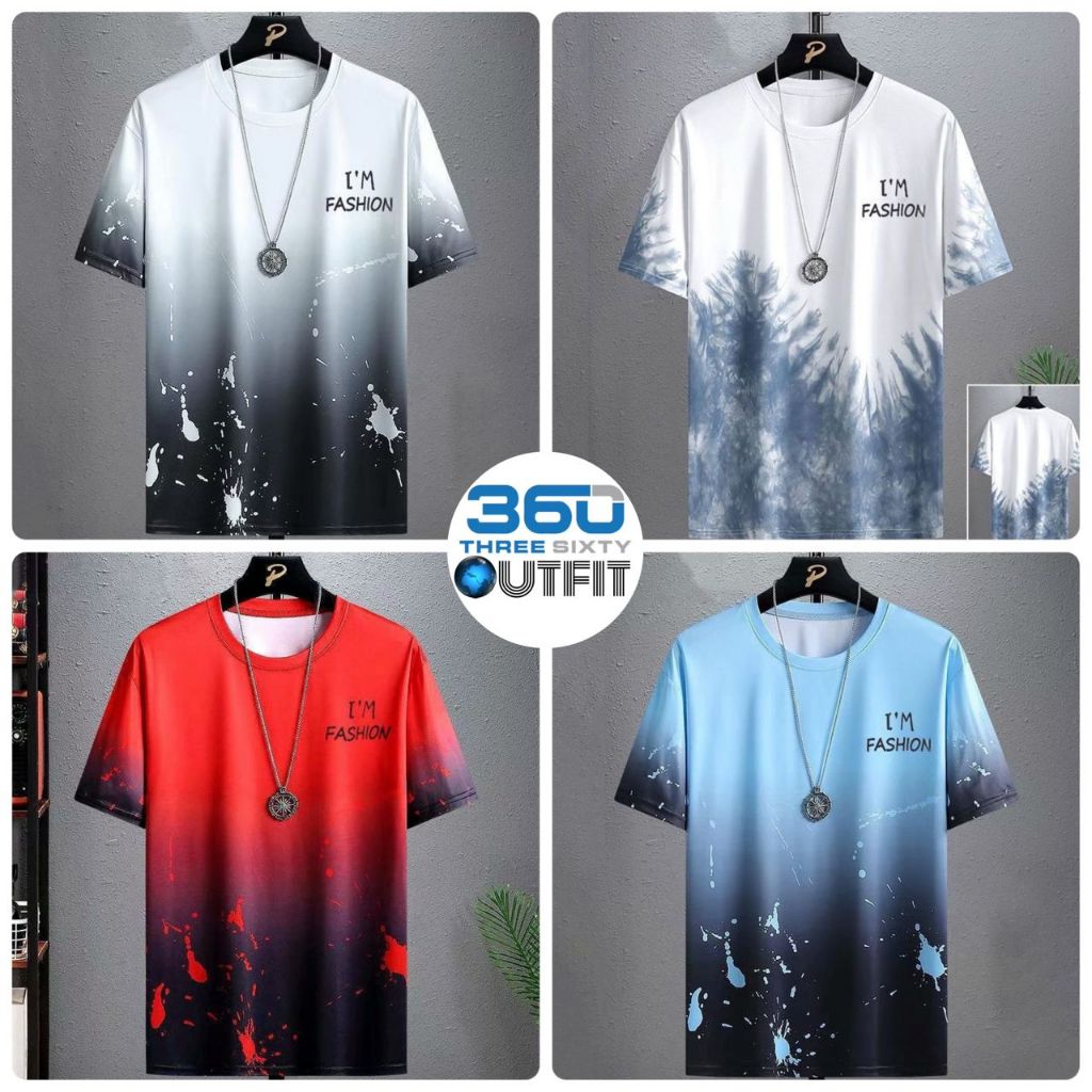 Men T-Shirt Malaysian 7 Sizes Fashion Colour Gradient Short Sleeve Loose Tie dye Splash ink Shorts Suit Men OOTD