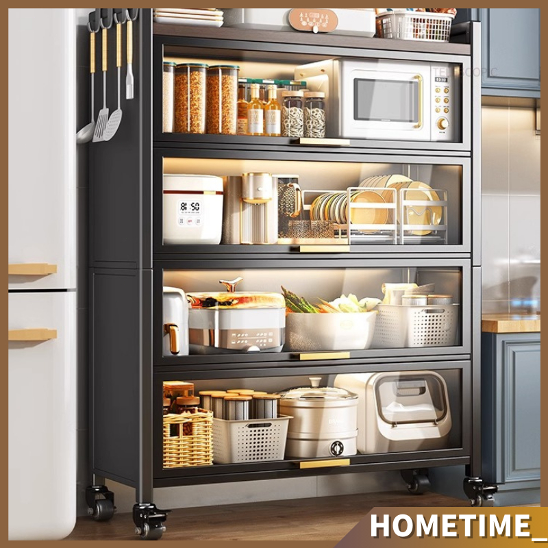 Rak Dapur Kabinet Kitchen Organizer Storage Rack Microwave Oven Self Kitchen Cabinet Rack With Doors&Wheels/B23