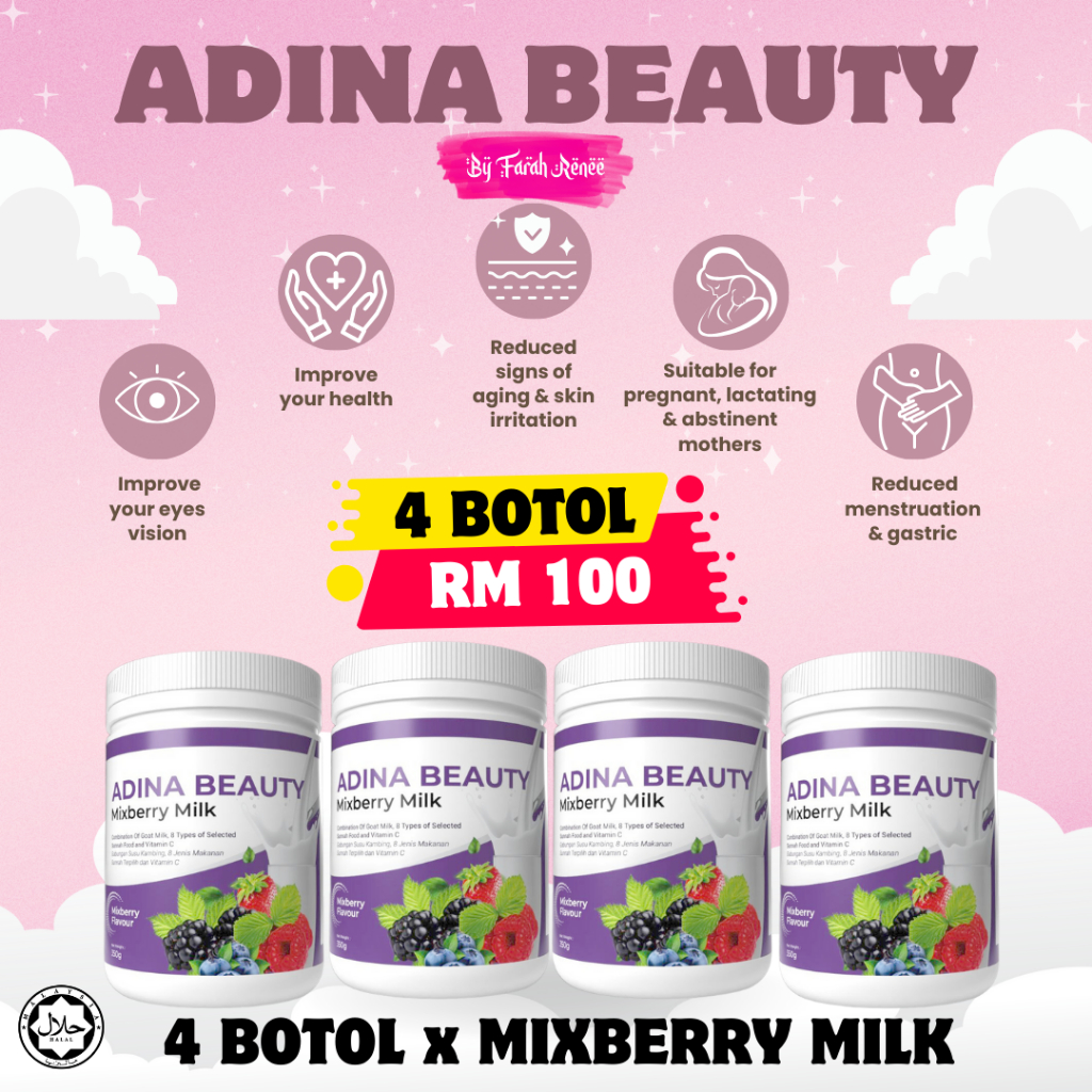 Free Gift Susu Adina Beauty Original HQ Kurma Oat Chocolate Coffee Mixberry Honeydew Milk Untuk Mata Rabun Silau Selaput