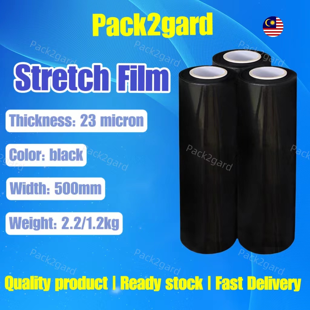 Pack2gard Stretch Film Black 500mm / 2.2kg / 200gm core or 400gm /up to 200 meters long/1.2kg/0.6kg /23 micron/Hand Roll