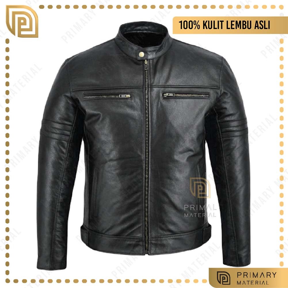 Cafe Racer Genuine Leather Jacket Motorcycle Jaket Kulit lembu Rider Fashion Slim Fit Biker Riding - PRIMARY MATERIAL