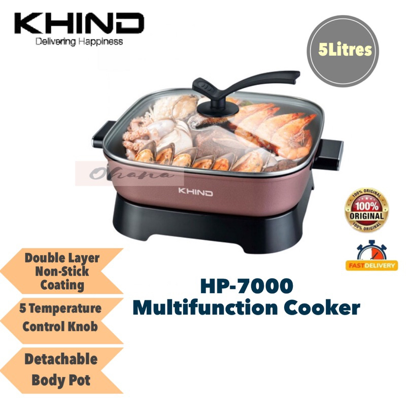 KHIND 5L MULTIFUNCTION MULTI COOKER ELECTRIC SKILLET HP7000/ KUALI GORENG HOT PAN