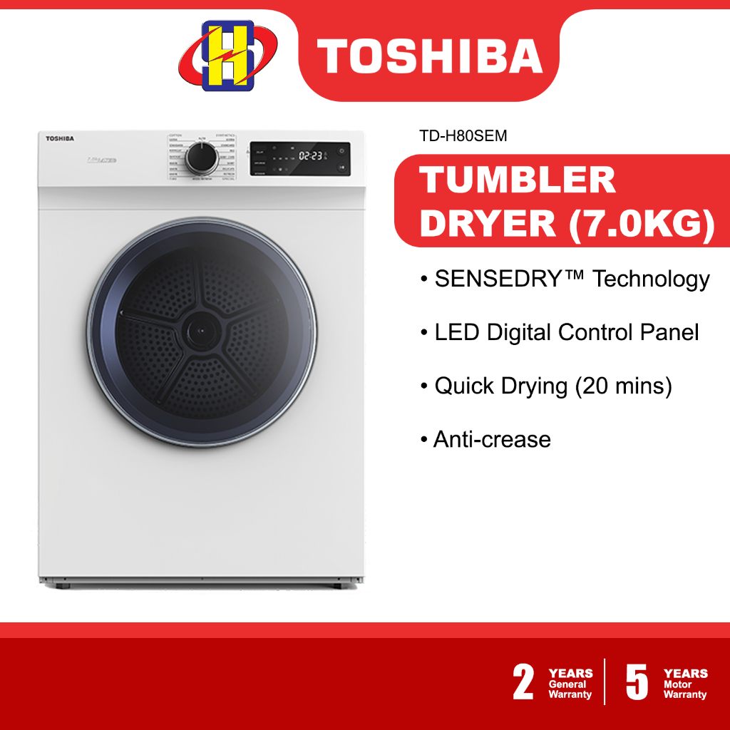 Toshiba Dryer (7KG) Air-Vented Sensedry™ Tumble Dryer TD-H80SEM