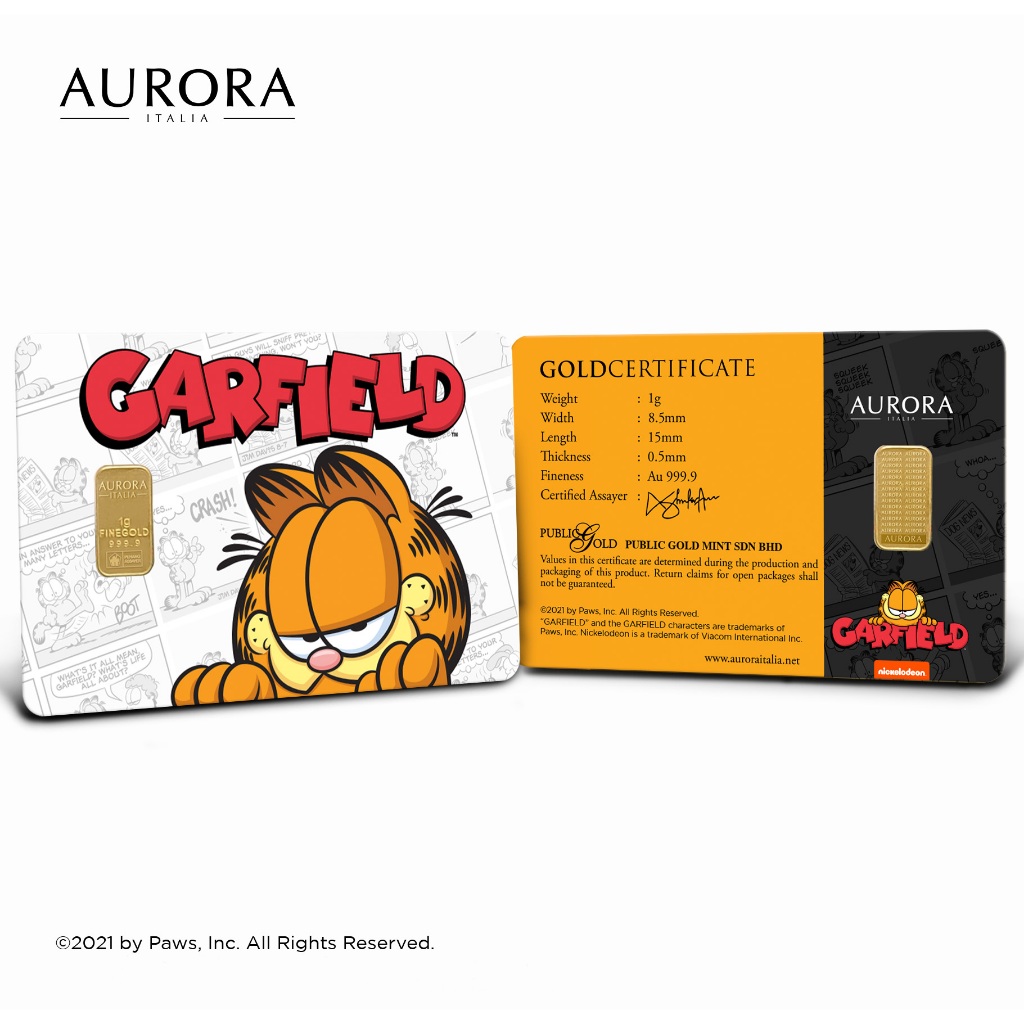 Aurora Italia Gold Bar 1g  (Au 999.9) 24k - Garfield Limited Edition