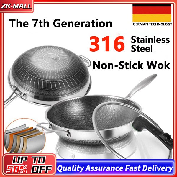 Premium High Quality Full Set 316 Stainless Steel Wok Honeycomb Wok Non Stick Wok Pan Induction Cooker Pot 不锈钢炒锅