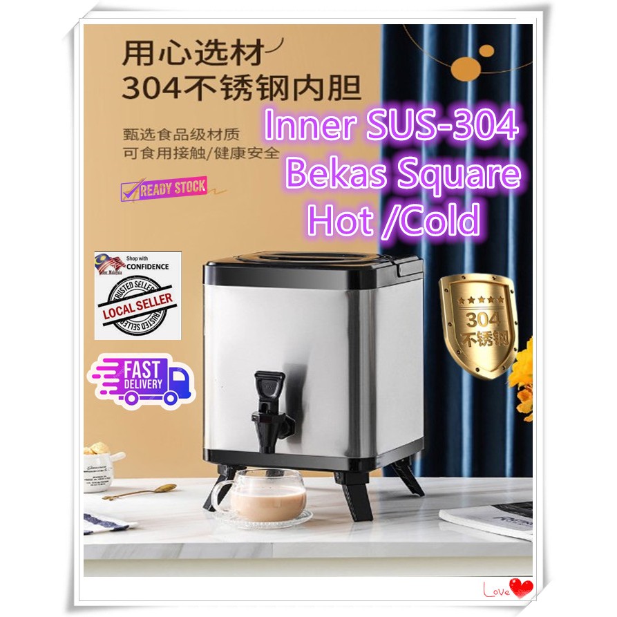 Square Bekas Air Panas Stainless Steel Insulated Hot Cold Beverage Dispenser with Thermometer for Coffee,Tea,Juice,Milk