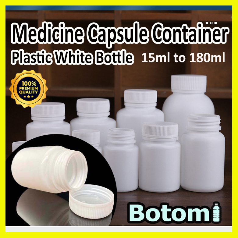 White Plastic Bottle PE Extra Thick Pill Capsule Tablet Container Bottle 15ml to 180ml Botol Plastik Putih Tebal Ubat