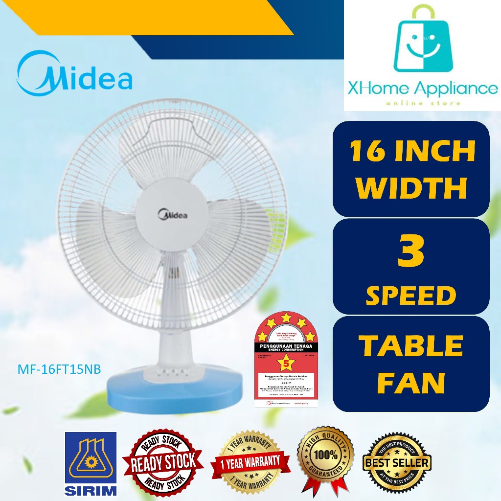Midea Table Fan (16"/12") 3 Blades 3-Speed Desk Fan MF-16FT15NB / MF-16FT17NB / MF-12FT16JC Kipas Meja 风扇