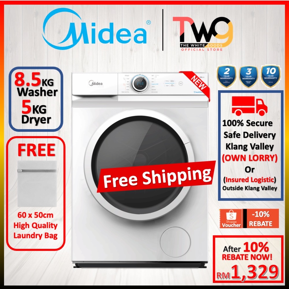 [FREE SHIPPING] Hisense / MIDEA Dual Inverter Front Load 2-In-1 (8.5KG & 5KG Dryer) WASHER DRYER MF100D85B WD3Q8543BW