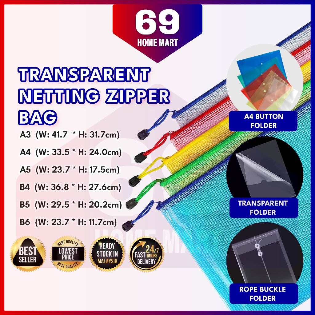 A4 File Folder Document Bag Zip Zipper Bags Waterproof Plastic Pouch PVC School Office Meeting Folders Pouches Storage