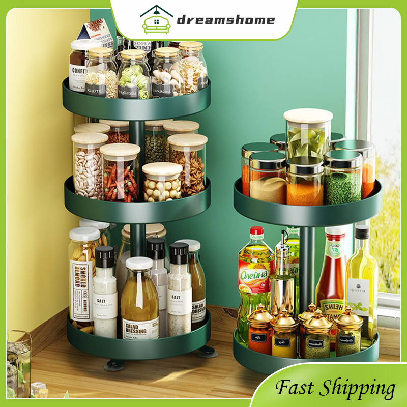 2/3 Tier 360° Rotating Spice Rack Rak Rempah Rak Penyimpanan Kitchen Seasoning Storage Rack Cosmetic Storage Rack