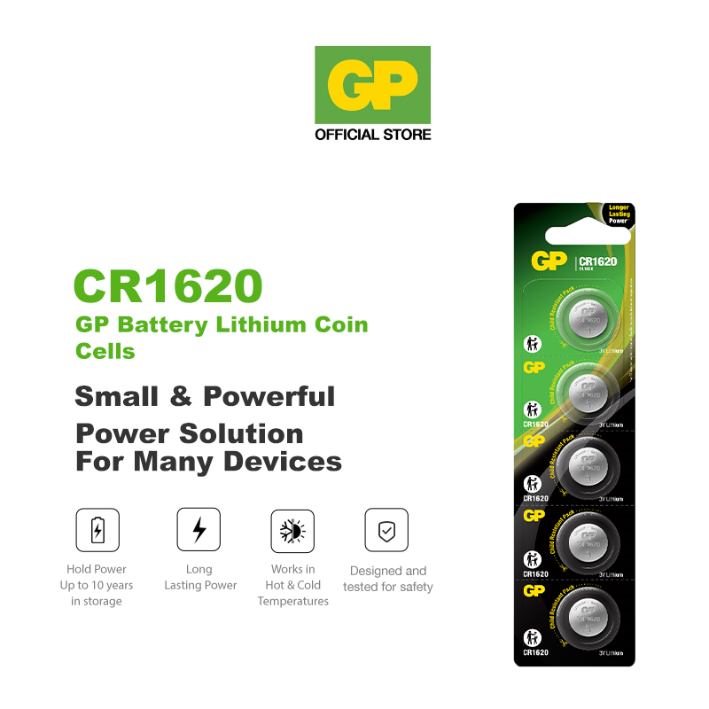 GP Lithium Coin Cells Battery CR1620 [ Card of 5s ] (BR1620 ML1620 DL1620 VCR1620 KECR1620 CR 1620)