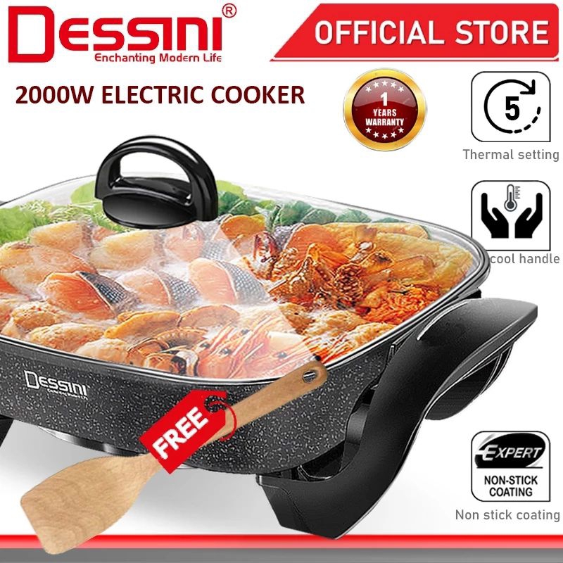 DESSINI  Electric Cooker Steamboat Hot Pot Casserole Non Stick