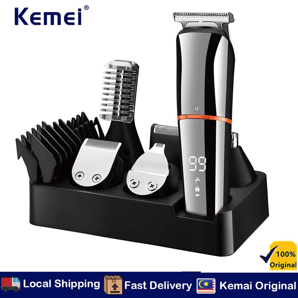 Kemei Beard Trimmer Men Hair Clippers Body Mustache Nose Hair Groomer Cordless Precision Trimmer 6 In 1 Grooming Kit
