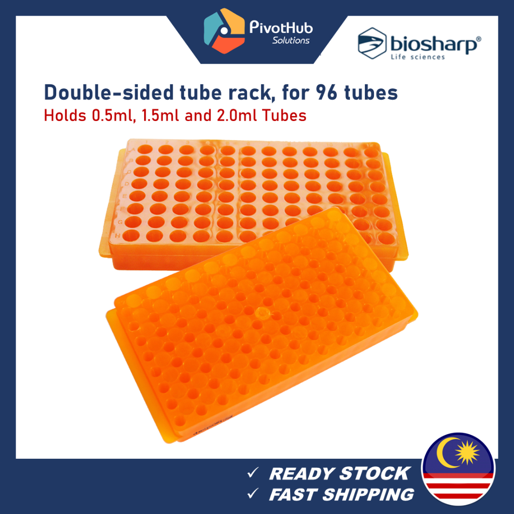 BIOSHARP 96 Well PP Microcentrifuge Tube Racks Double Sided Double Panel holds 0.2ml, 0.5ml, 1.5ml and 2.0ml Tubes (1pc)