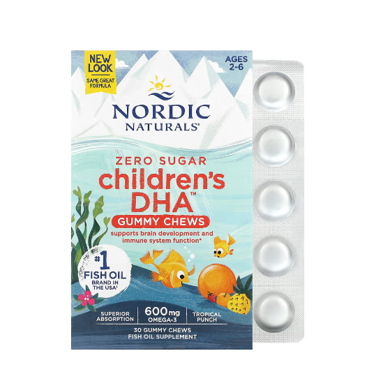 Nordic Naturals Children's DHA Gummies Ages 3 ++Tropical Punch 600 mg 30 Gummies