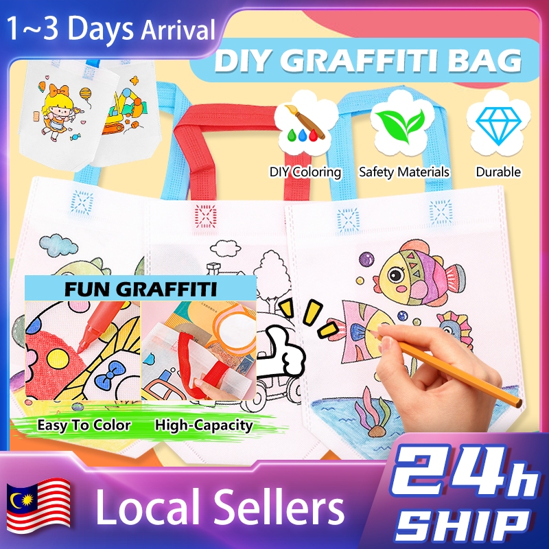 Kids DIY Painting Graffiti Single or Double sided Creative Drawing Eco Bag Party Gift Birthday Goodies Door Gift for kid