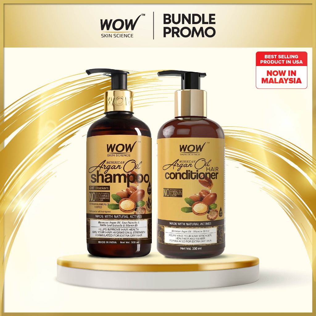 [Bundle] Wow Skin Science Moroccan Argan Oil Hair Care Kit - Shampoo 300Ml + Hair Conditioner 300Ml