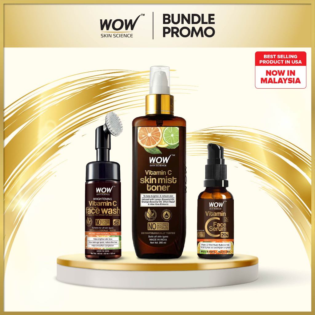 [Bundle] Wow Skin Science Vitamin C 3 Kit For Brightening - Face Wash WithBrush + Mist Toner + Serum