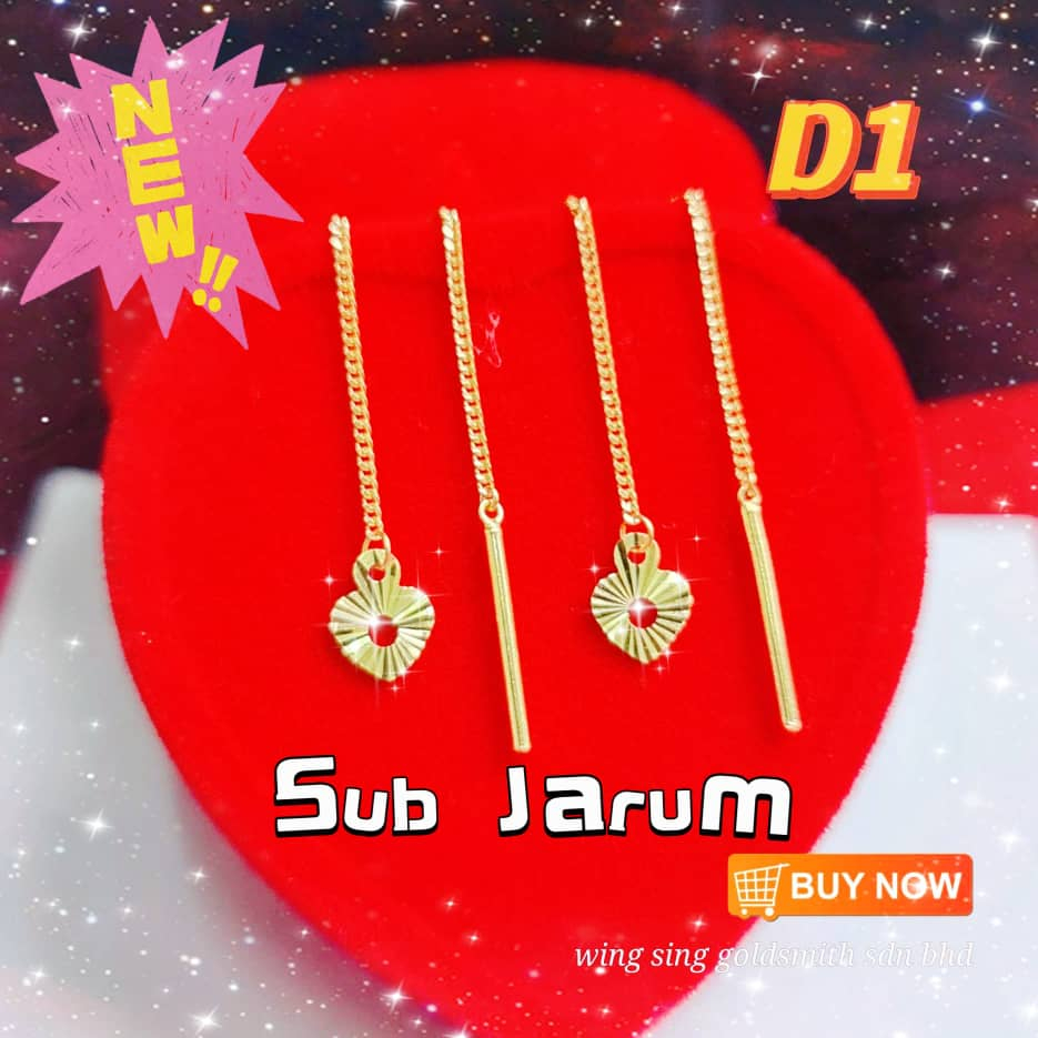 Wing Sing Anting Subang Juntai Jarum Gantung Panjang Fesyen Bajet Emas 916 / 916 Gold Chain Drop Earrings 百搭新款黄金耳线