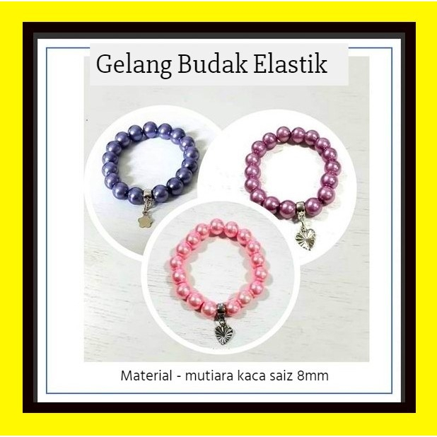Gelang Budak Kanak2 Elastik Mutiara Kaca + juntai charm, gelang budak kristal elastik, kid bracelet