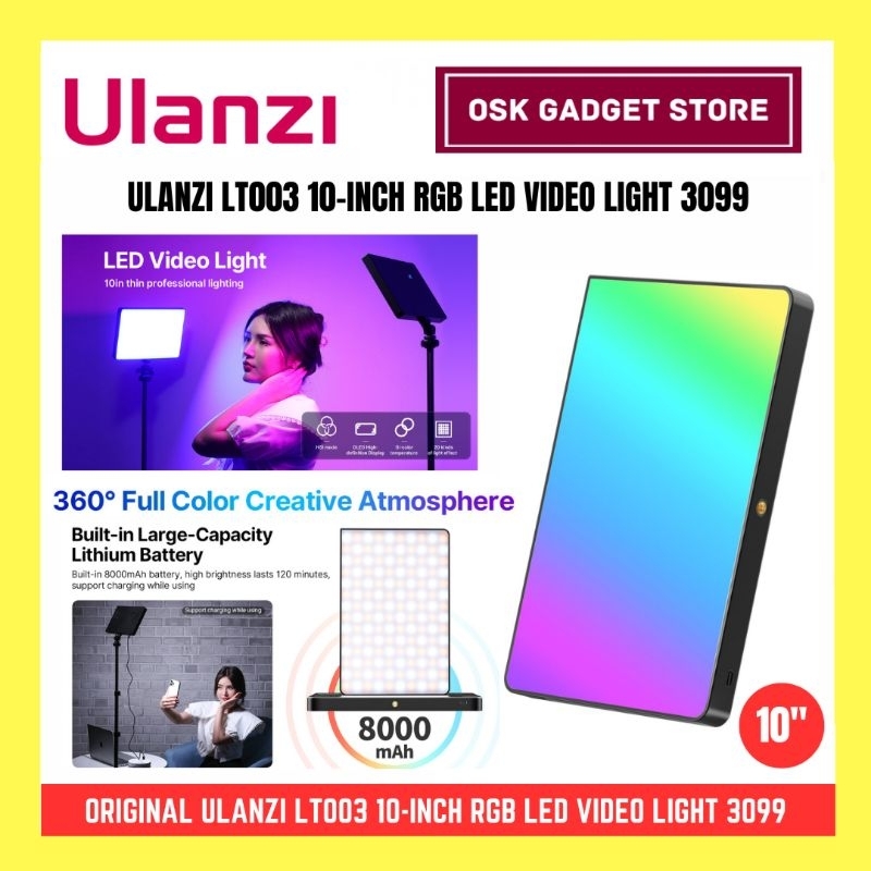 Ulanzi LT003 10" RGB LED Video Lighting | 2100 Lux | CT 2500K - 9000K | Battery 8000mAh | 1 Year Warranty