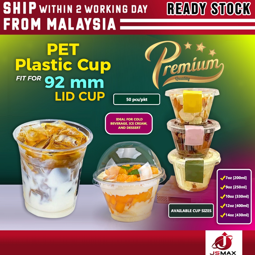 (92mm) PET Cup Cold Coffee Latte Tea Cup Boba Bubble Milk Cup Disposable Take Away (7oz/9oz/10oz/12oz/14oz)