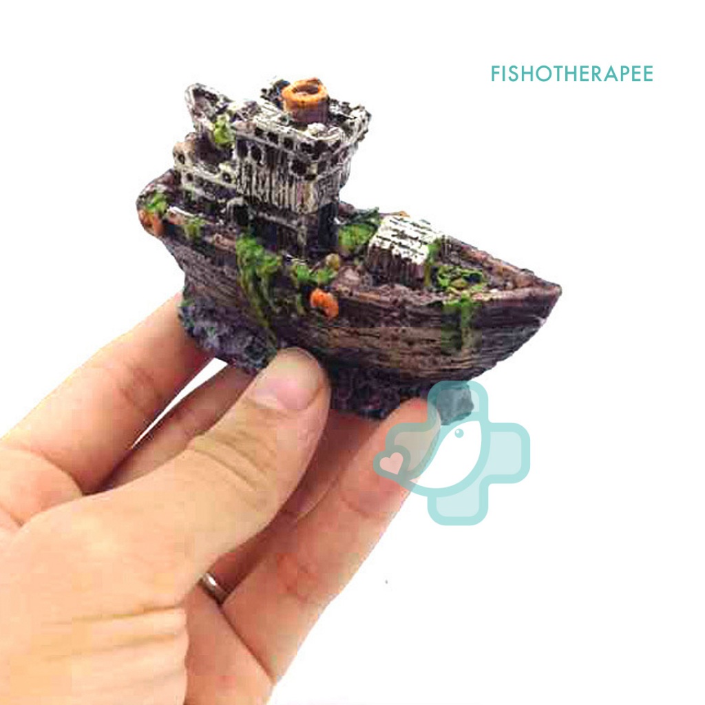 Aquarium Resin Ship Wreck Ornament Decoration Ornament Deco Boat Hiasan Kapal Akuarium Bot Tank Decor.