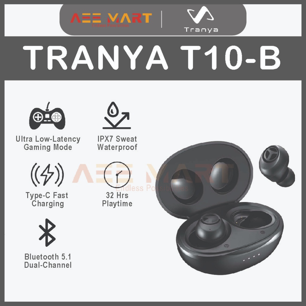 Tranya T10-B Ultra-Low Latency True Wireless Bluetooth Earbuds with 12mm Graphene Driver & cVc 8.0 Noise Reduction Mic