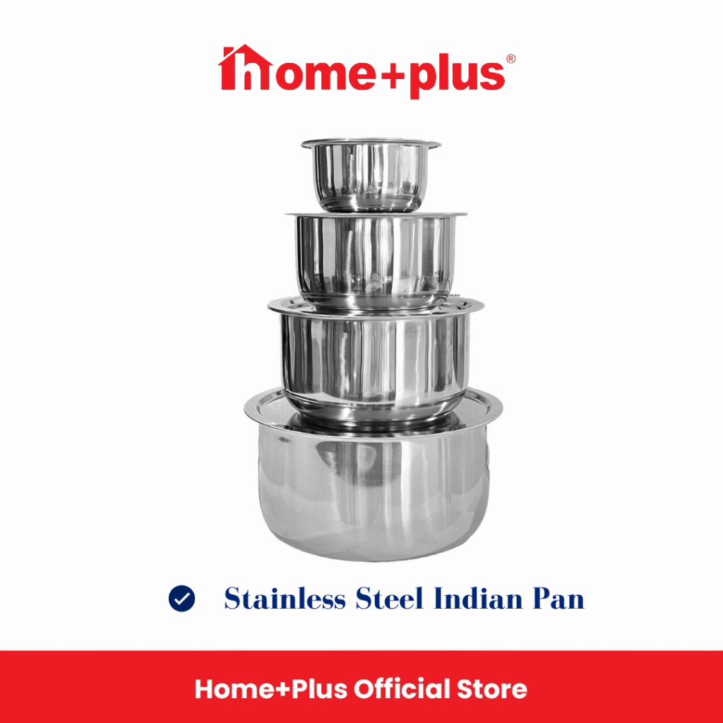 Home+Plus Stainless Steel Indian Pan with Cover | Curry Pan | Sambal Pan | Soup Pan