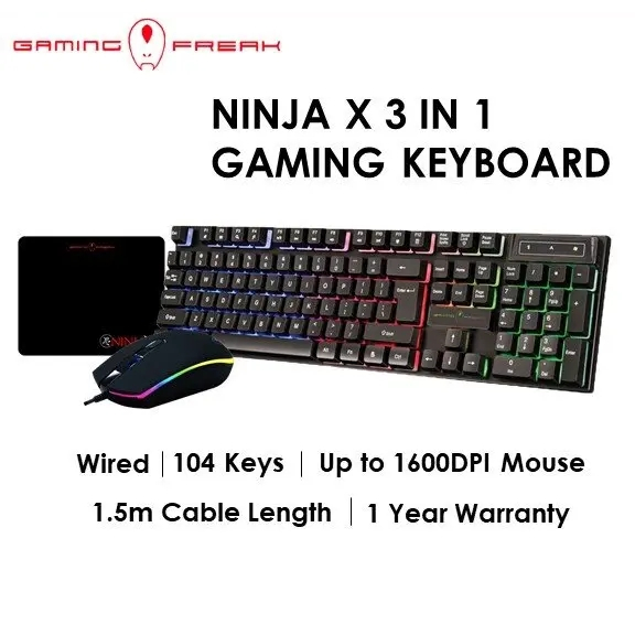 NinjaX 3-in-1 GAMING Combo set Mouse Keyboard Headphone Mouse Pad