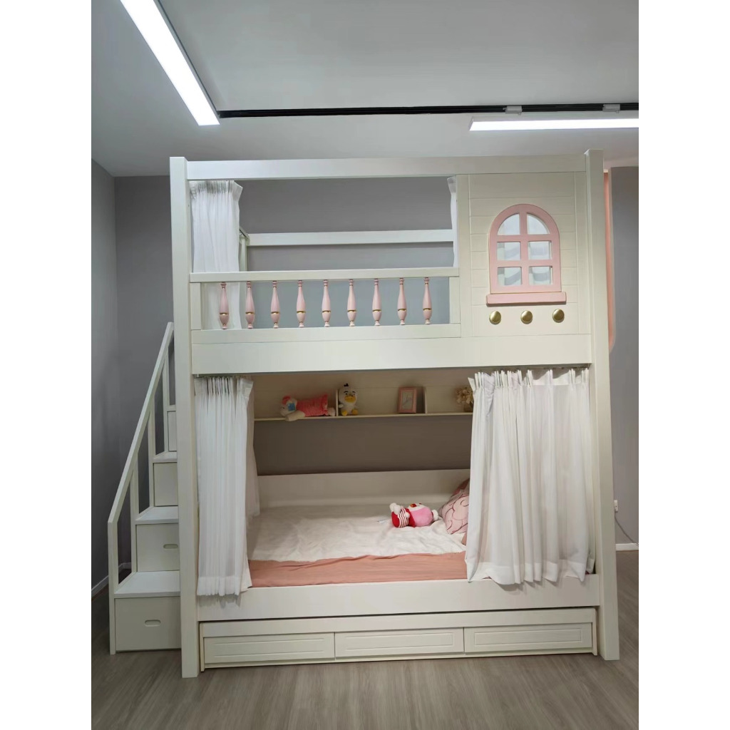 LXCF 623 Nordic Style "SOLID WOOD" Luxury Modern BUNK BED Without Double eaves DECORATIVE LINES Multiple OPTIONS, SALE