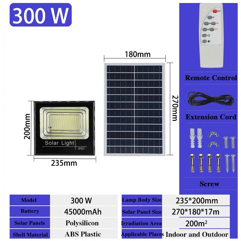 300W Solar Light lampu Solar outdoor lighting Flood Light IP67 Waterproof Remote Control Ultradurable Spotlight