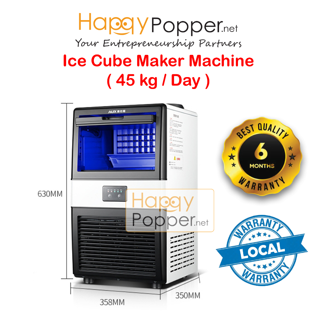 HAPPYPOPPER Commercial PORTABLE Mesin Ais Batu ICE CUBE MAKER Making MACHINE Ice Production 45 KG /DAY ( 2 Water Input )