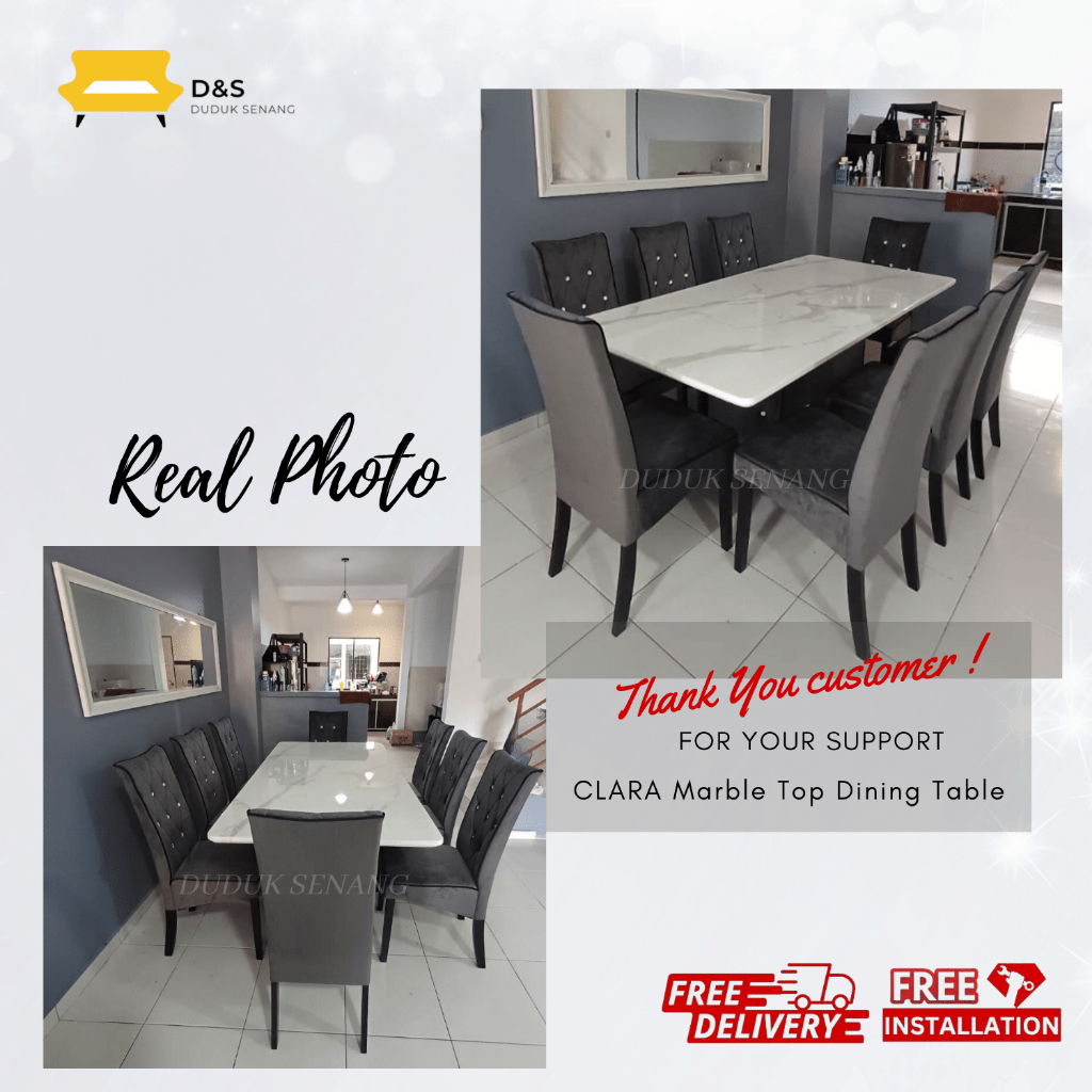[PROMO KAW KAW FREE SHIPPING] CLARA  Marble Dining Set 6 And 8 Chair/ Set Meja Makan 6 dan 8 kerusi