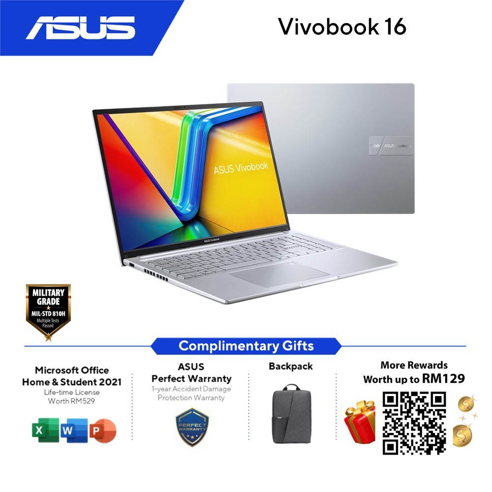 Asus VivoBook M1605Y-AMB510WS/AMB511WS Laptop (Cool Silver/Indie Black) | AMD Ryzen 5-7530U | 16GB R