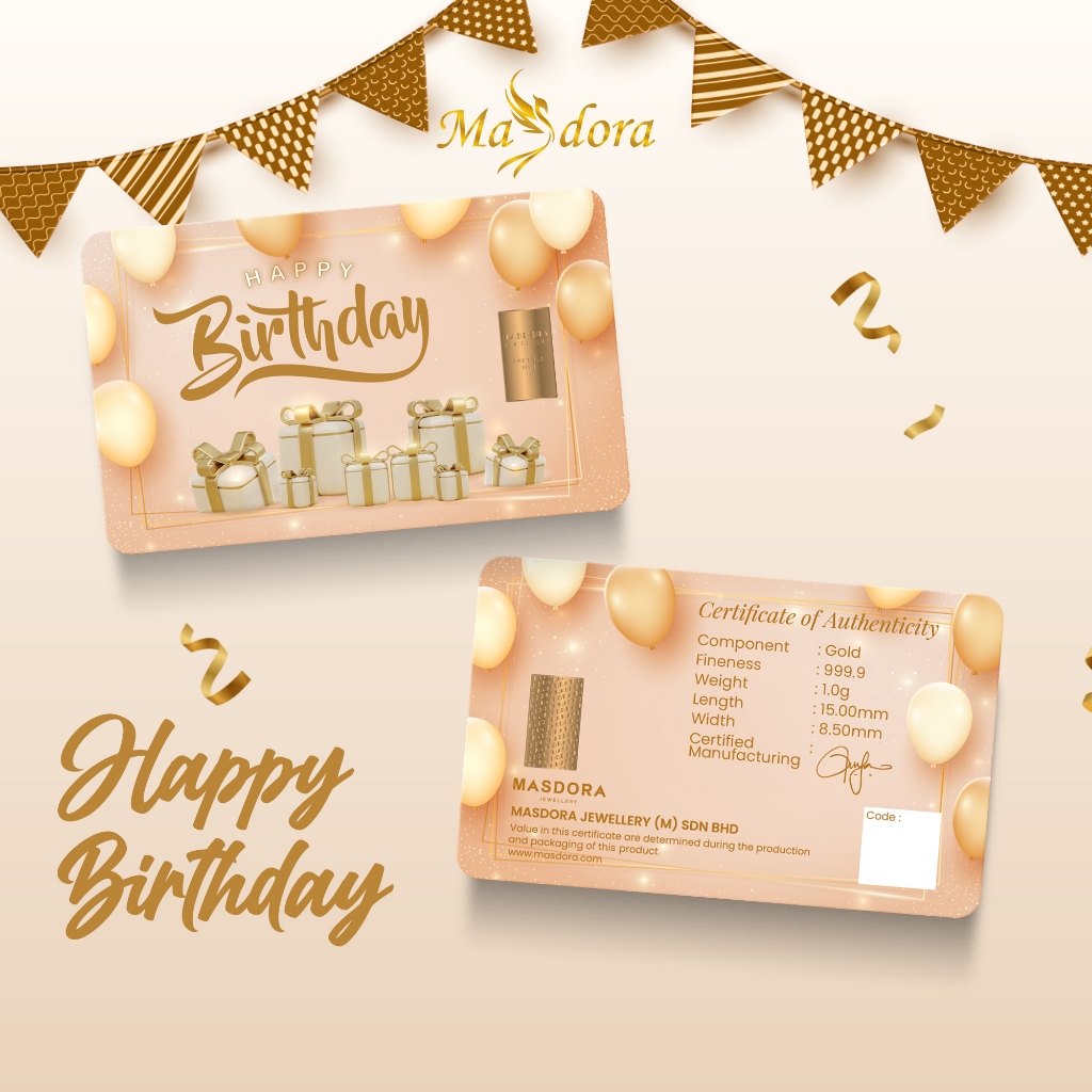 MASDORA 999.9 Gold Bar 1.00GM Gift Series - Happy Birthday 2 (EMAS&hellip;