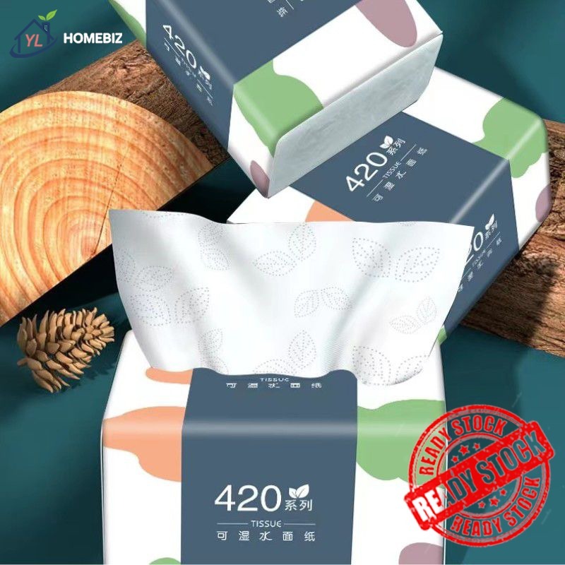 [4 Ply 220/420 Sheets] Soft Facial Tissue Paper Wood House Use Tissue Paper Tisu Baby Raw (Price For 1 Pack)