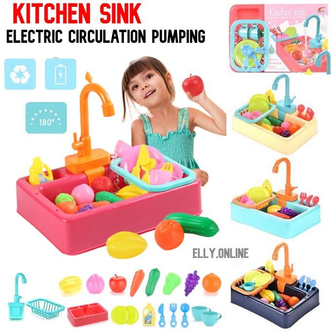 #Readystock Children Kitchen Dish Washing Sink Pretend Play Set Electric Circulation Toy Toy Simulated Dishwasher