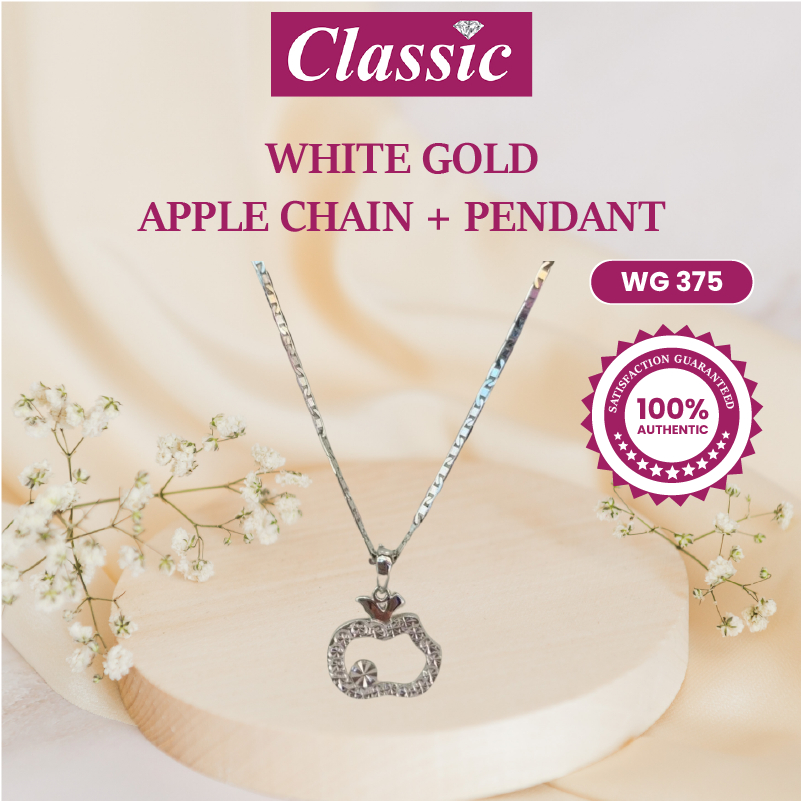 White Gold 375 Little Apple Chain + Pendant Necklace Loket