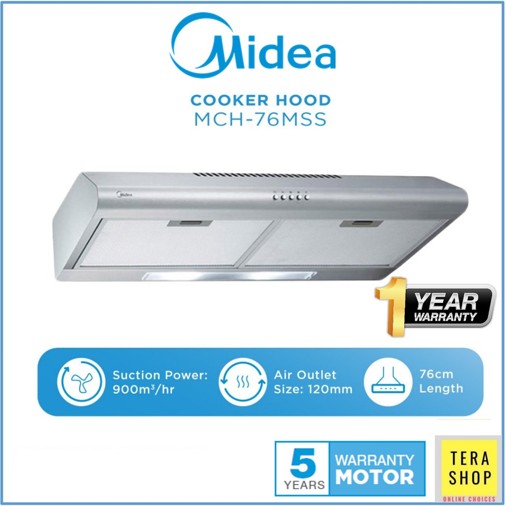 Midea MCH-76MSS Slim Cooker Hood 2.5 Feet ( 76CM ) 900m3/hr Strong Suction Power