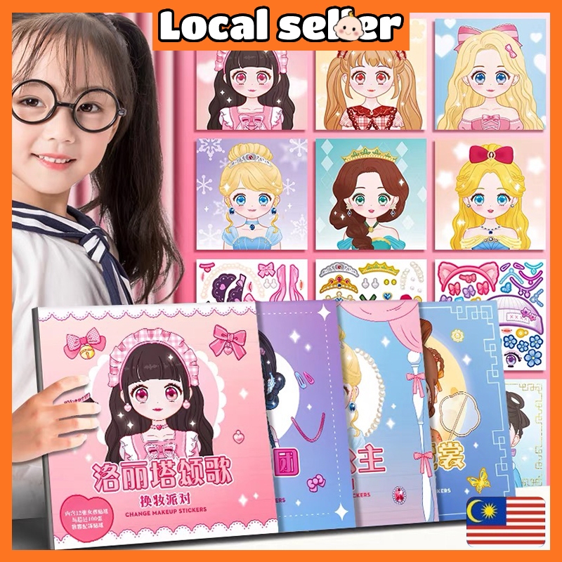Aikoky Kids Girl Sticker Book Girl Makeup Toys Beautiful Princess Dress Up Show Educational Stickers