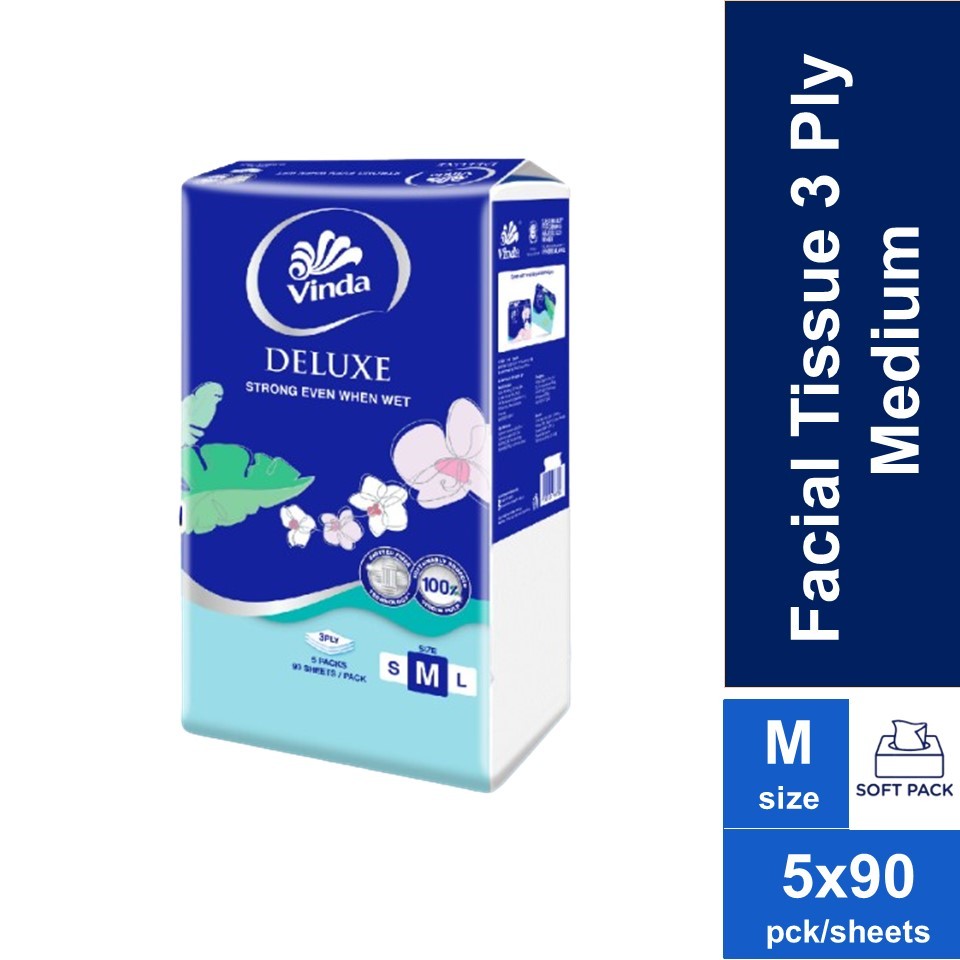 Vinda Deluxe Soft Pack Facial Tissue Medium 3-ply (5x90s)